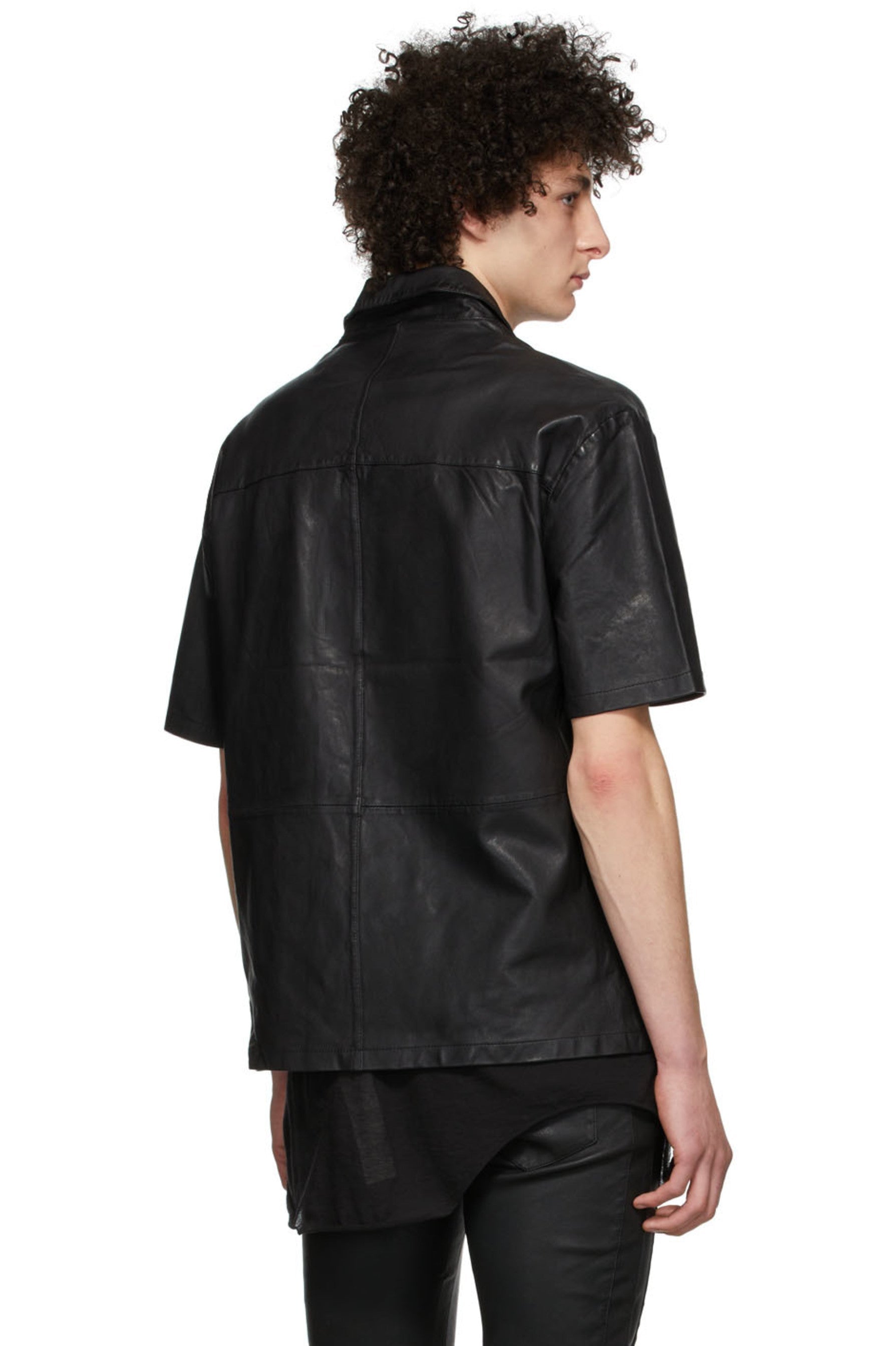 Men’s Black Half Sleeve Leather Shirt