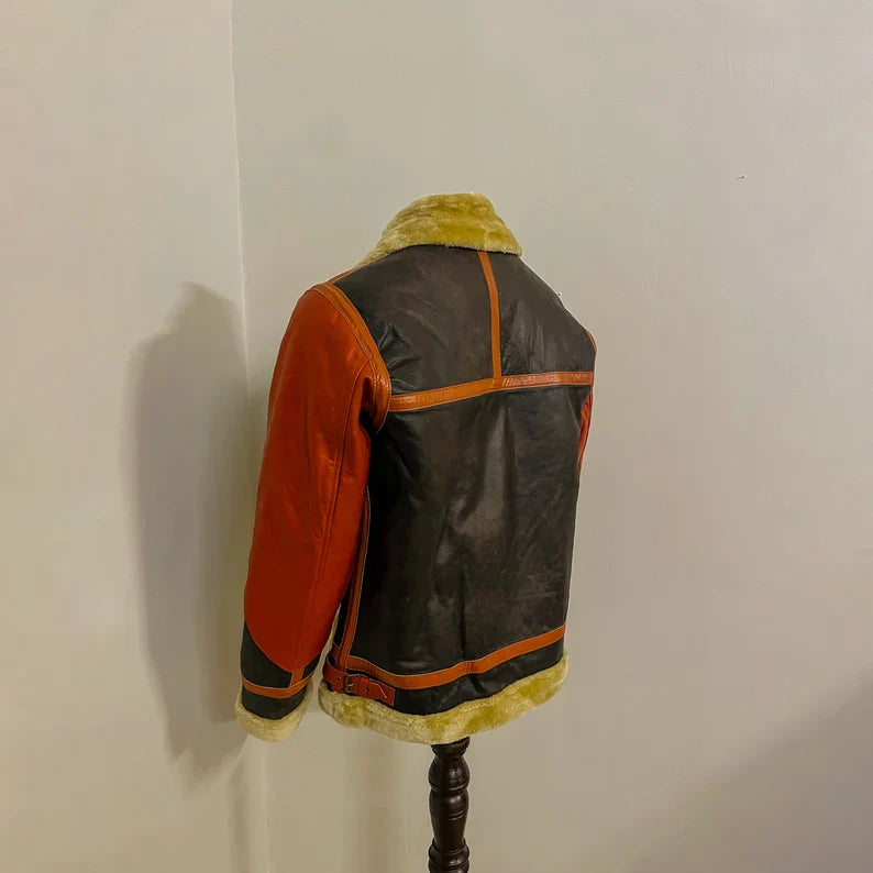 Men’s RAF B3 Shearling Bomber Jacket – Brown WWII Aviator Flying Leather Jacket, Handmade Sheepskin Outerwear