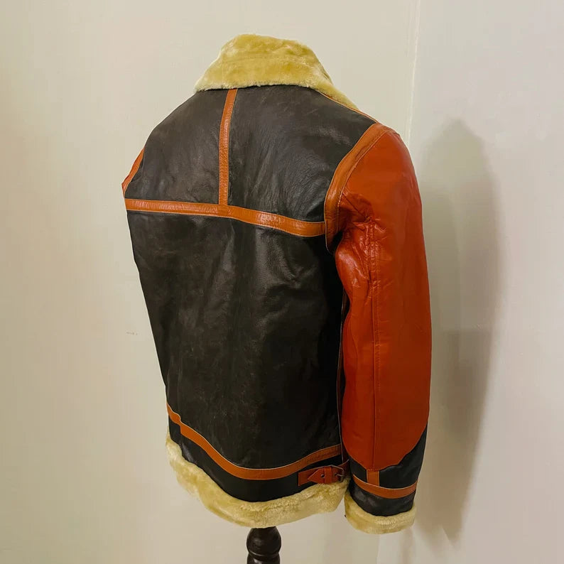 Men’s RAF B3 Shearling Bomber Jacket – Brown WWII Aviator Flying Leather Jacket, Handmade Sheepskin Outerwear