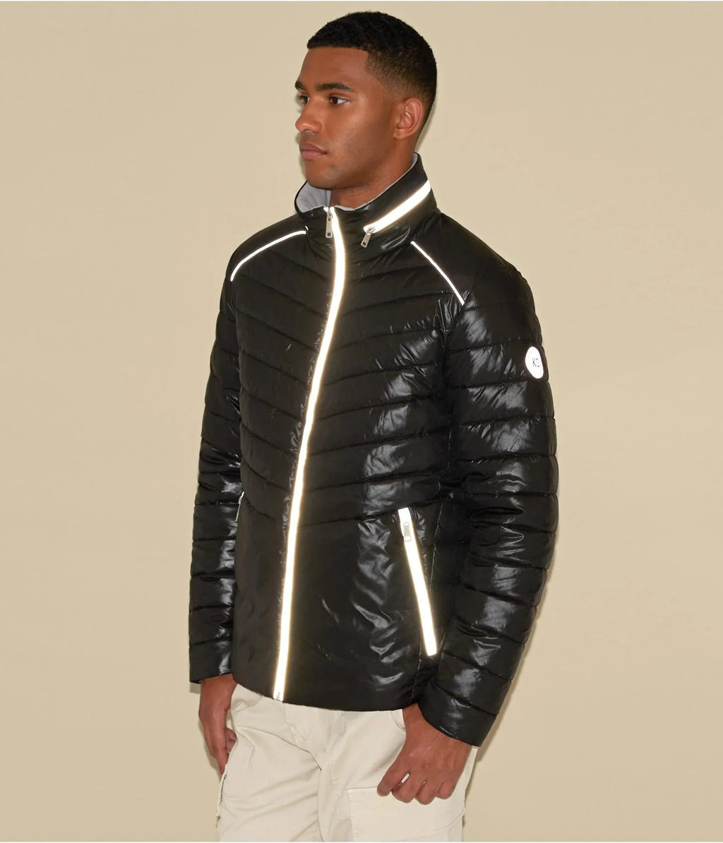 Men’s Classic Black Puffer Jacket with Removable Hood – Lightweight Winter Jacket