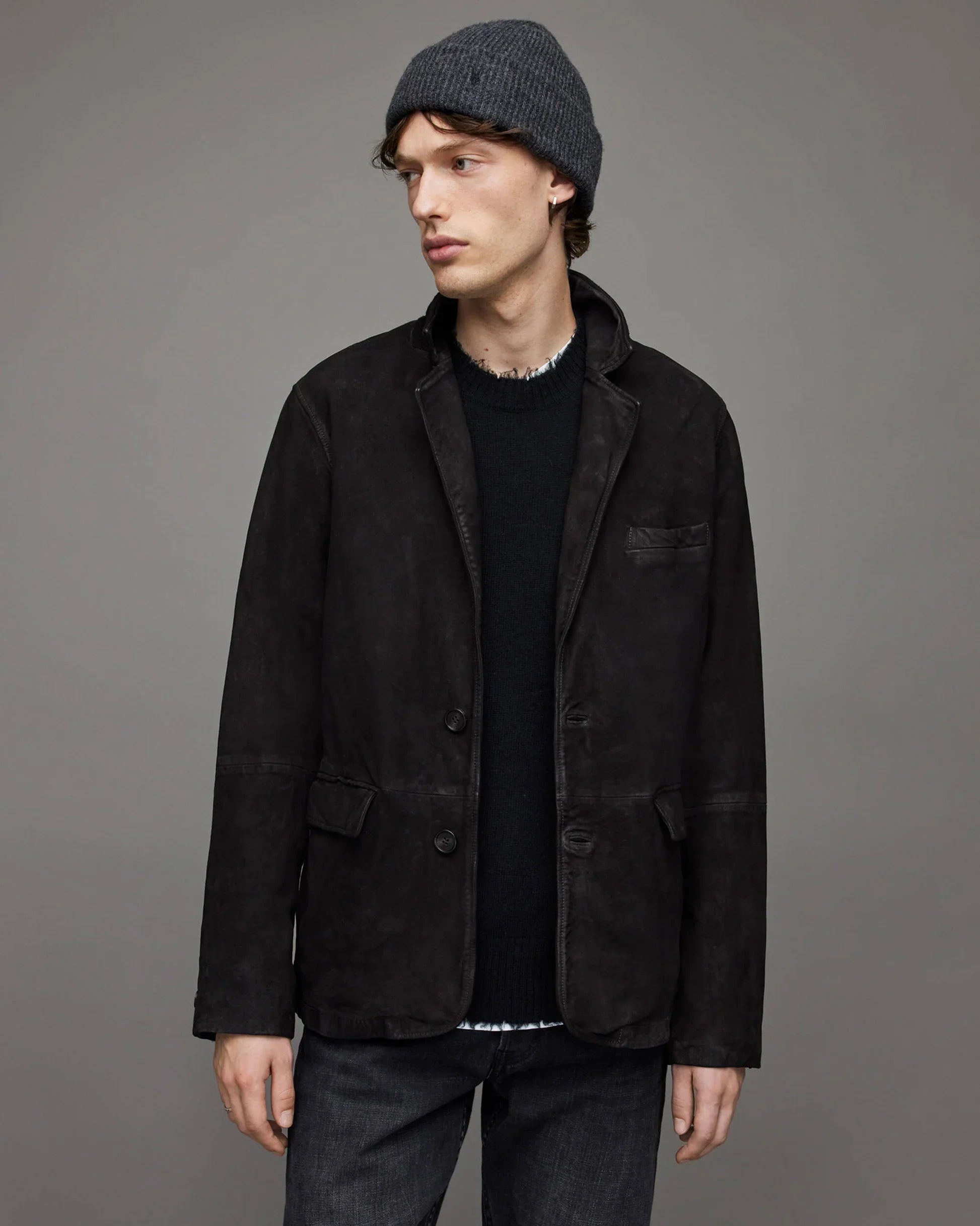 Men’s Classic Black Suede Leather Blazer – Premium Formal & Casual Outerwear