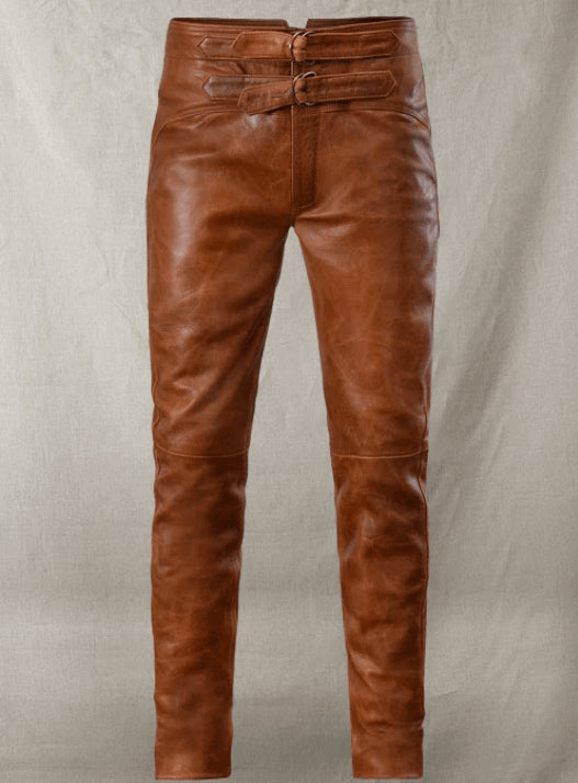 Men's Distressed Brown Leather Pants – Rugged Fit