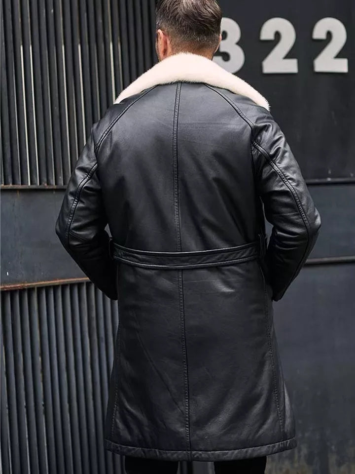 Men’s Matte Black Double-Faced Shearling Leather Coat
