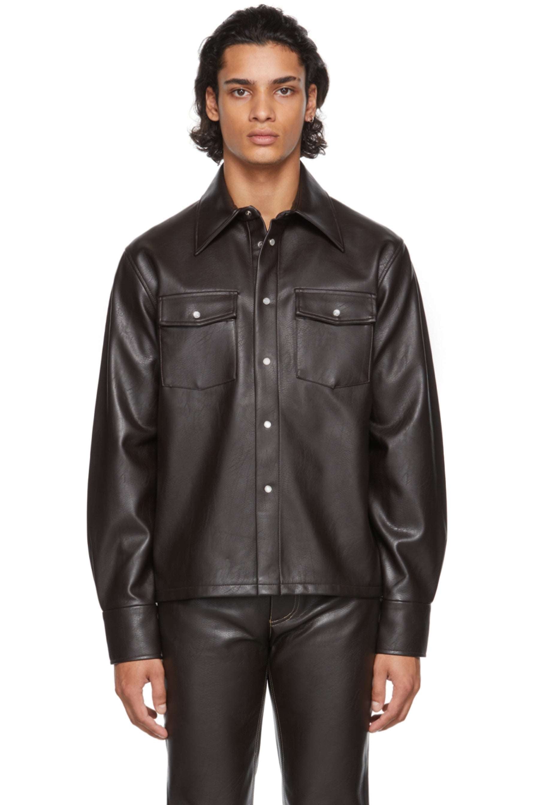 Men's Black Trucker Leather Shirt