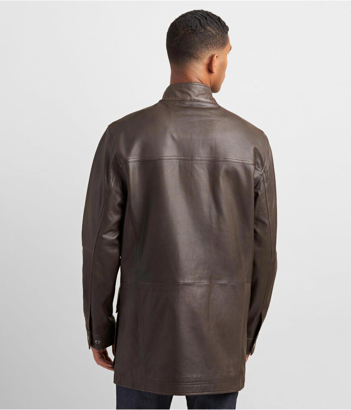 Men’s Dark Brown Leather Coat with Patch Pockets
