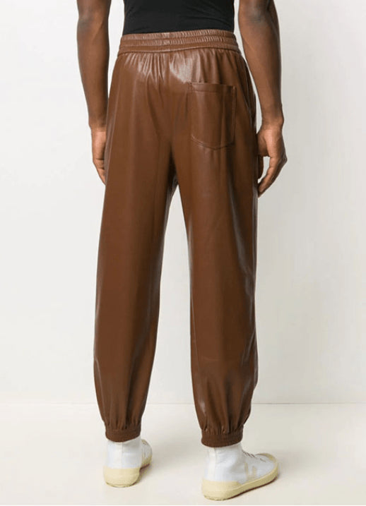 Dark Brown Leather Pants with Rib Knit Ankles