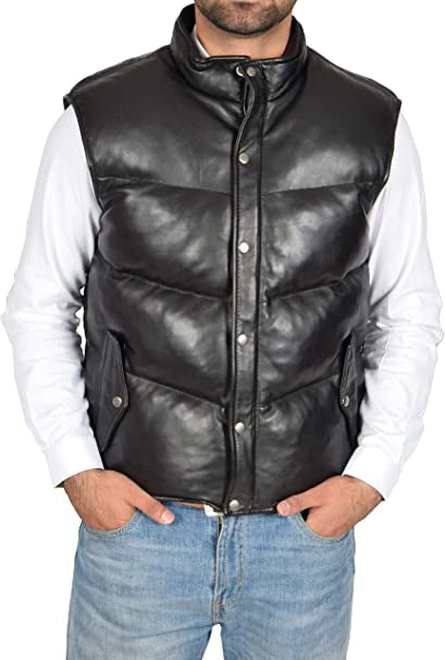 Men's Leather Puffer Vest