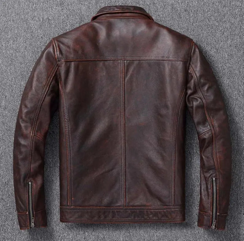 Men’s Vintage Brown Distressed Leather Cafe Racer Jacket