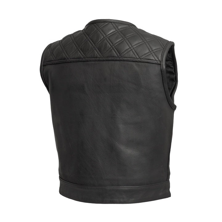 Men’s Black Quilted Biker Leather Vest – Classic Button-Up Motorcycle Vest