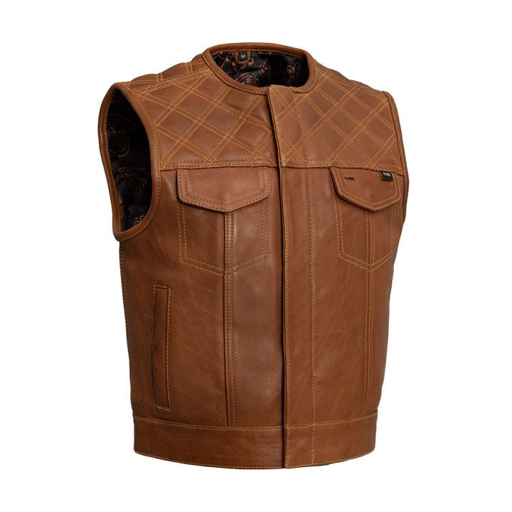 Men's Brown Quilted Leather Motorcycle Biker Vest