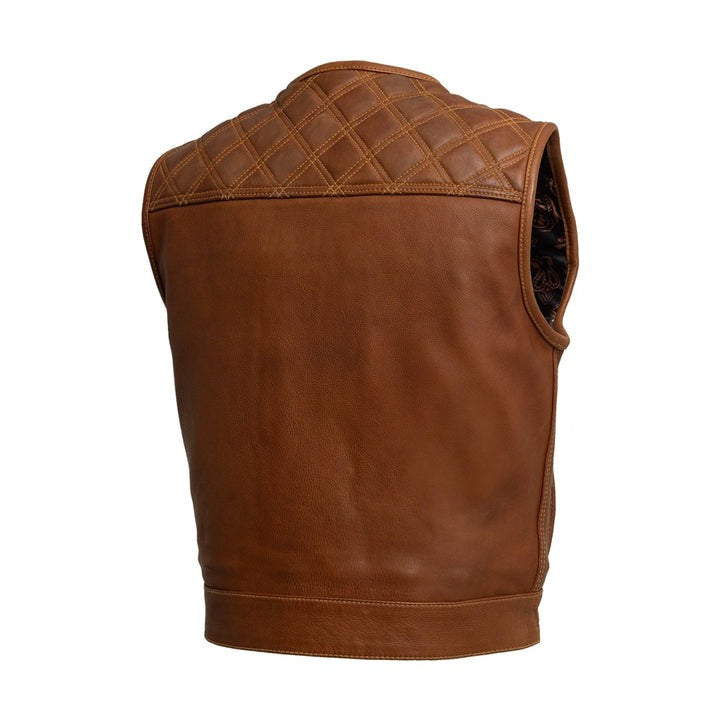 Men's Brown Quilted Leather Motorcycle Biker Vest