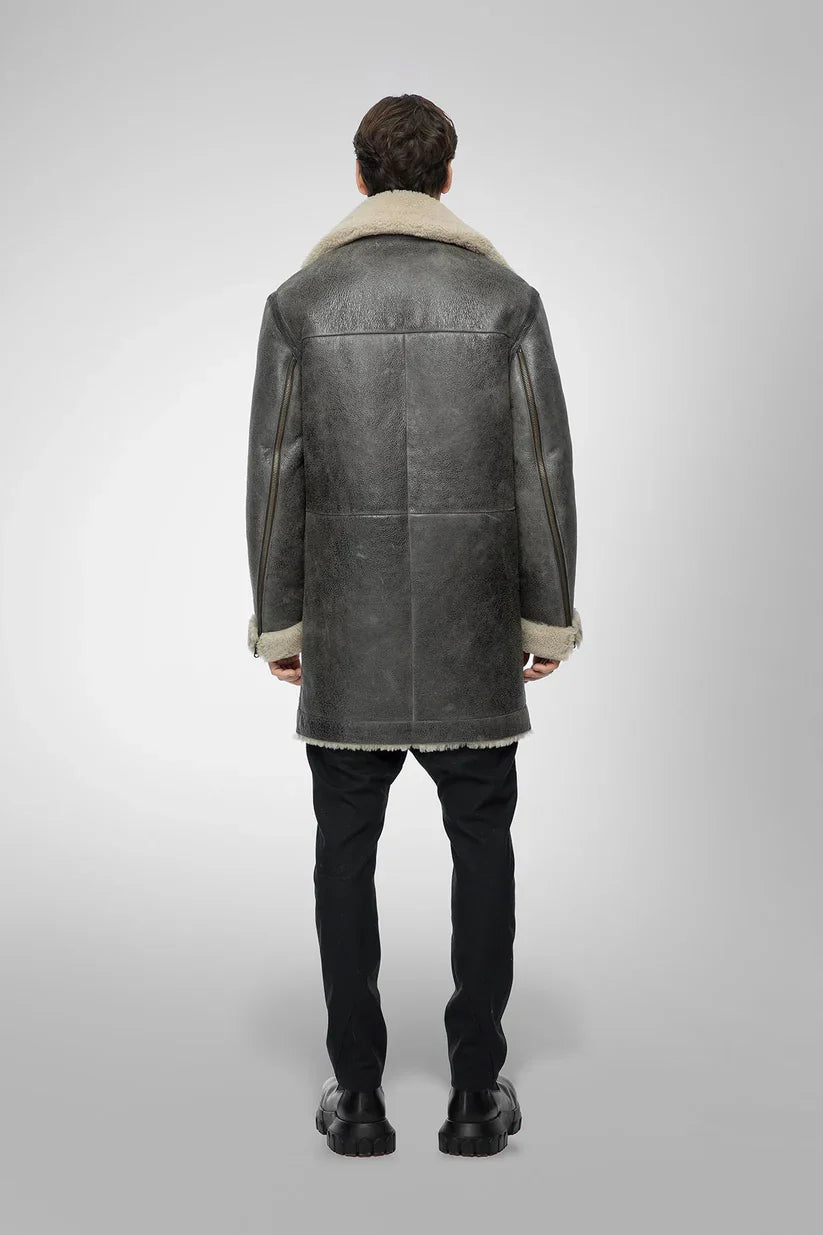 Men’s Shearling Leather Coat in Gray