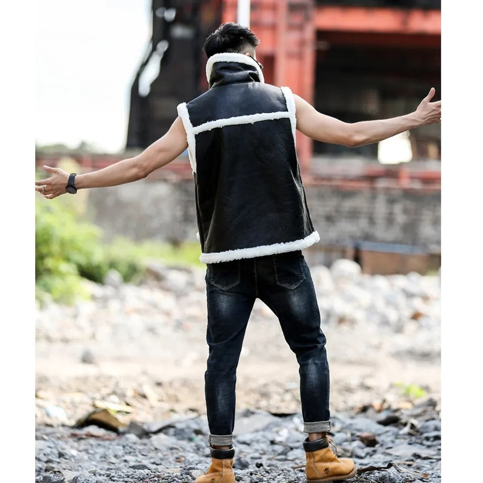 Crackle Shearling Leather Vest – Jet Black