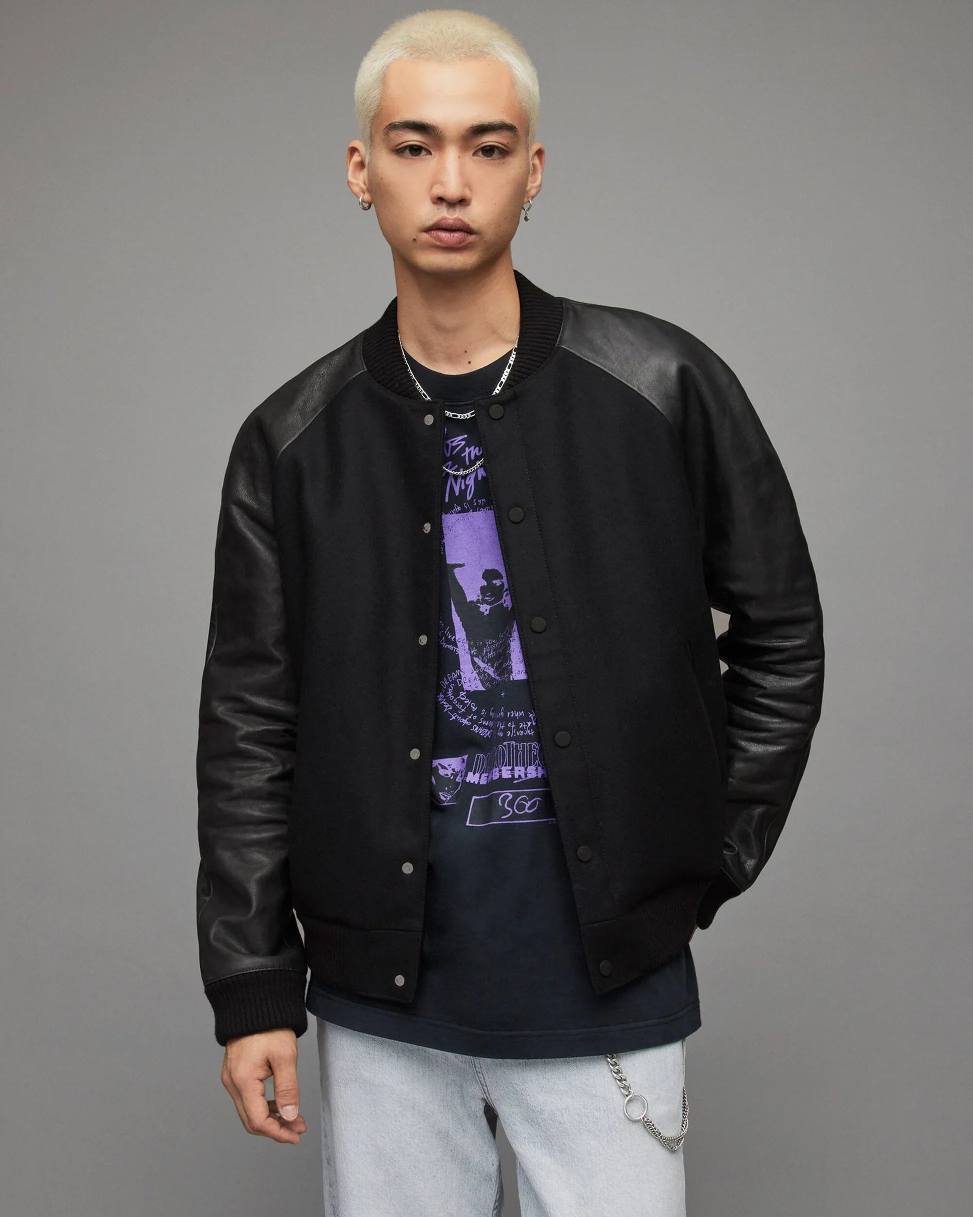 Men’s Black Varsity Leather Jacket – Classic Letterman Style Outerwear
