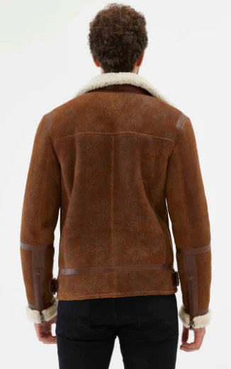 Men’s Fur Shearling Biker Leather Jacket in Brown