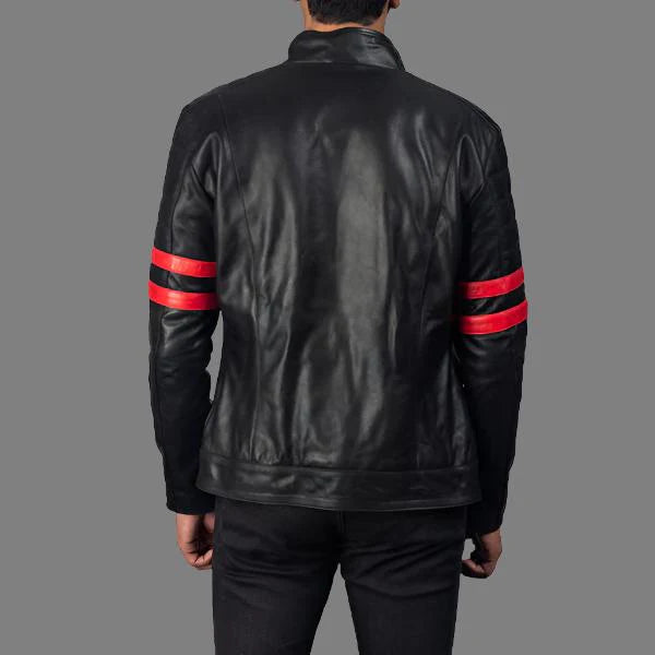 Monza Black & Red Leather Biker Jacket