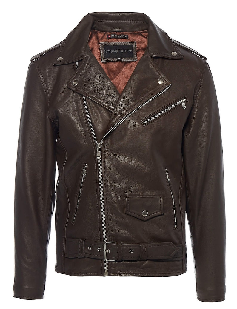 Men’s Handmade Brown Sheepskin Leather Cafe Racer Jacket – Classic Slim Fit Motorcycle Biker Jacket