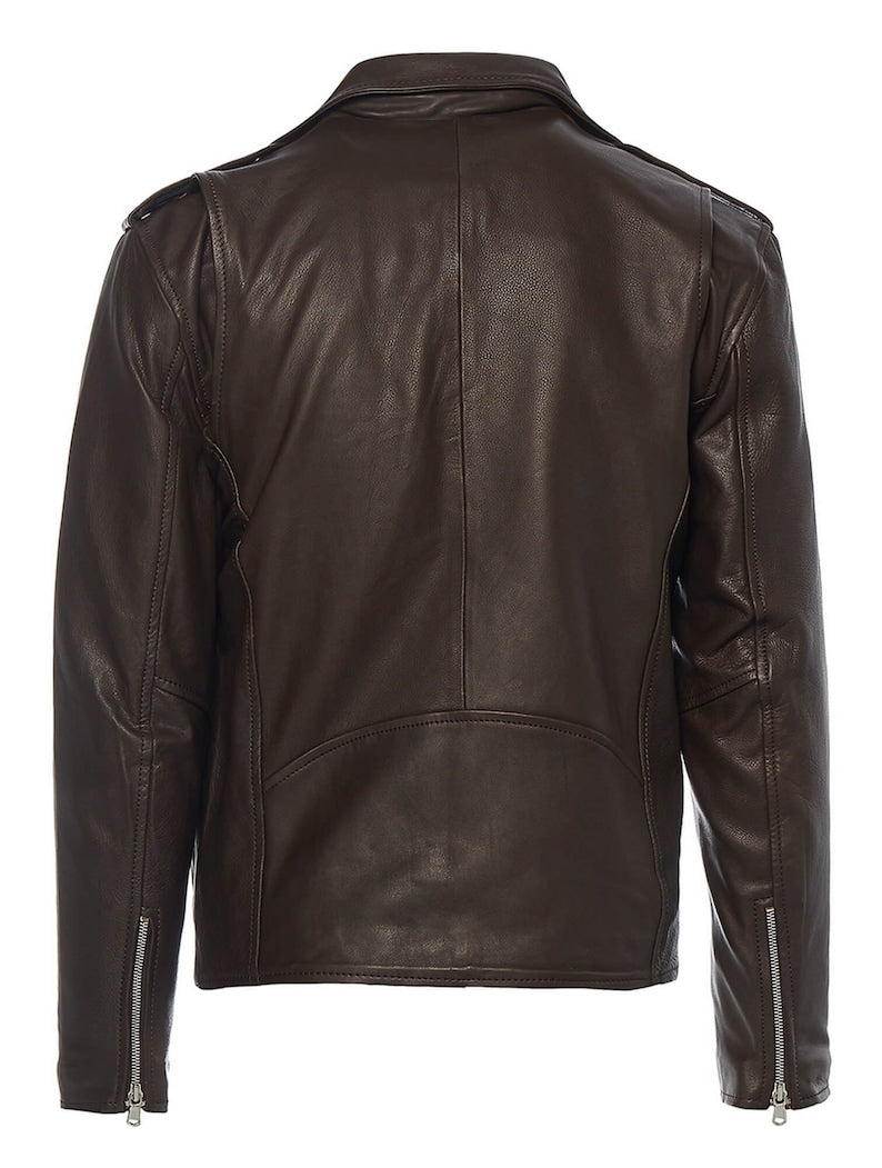 Men’s Handmade Brown Sheepskin Leather Cafe Racer Jacket – Classic Slim Fit Motorcycle Biker Jacket