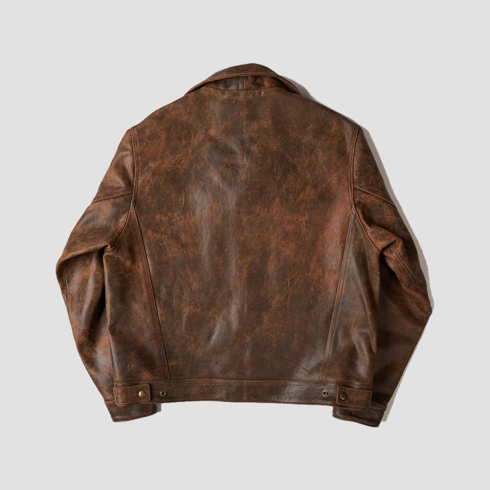 Men’s Brown Distressed Shearling Leather Jacket