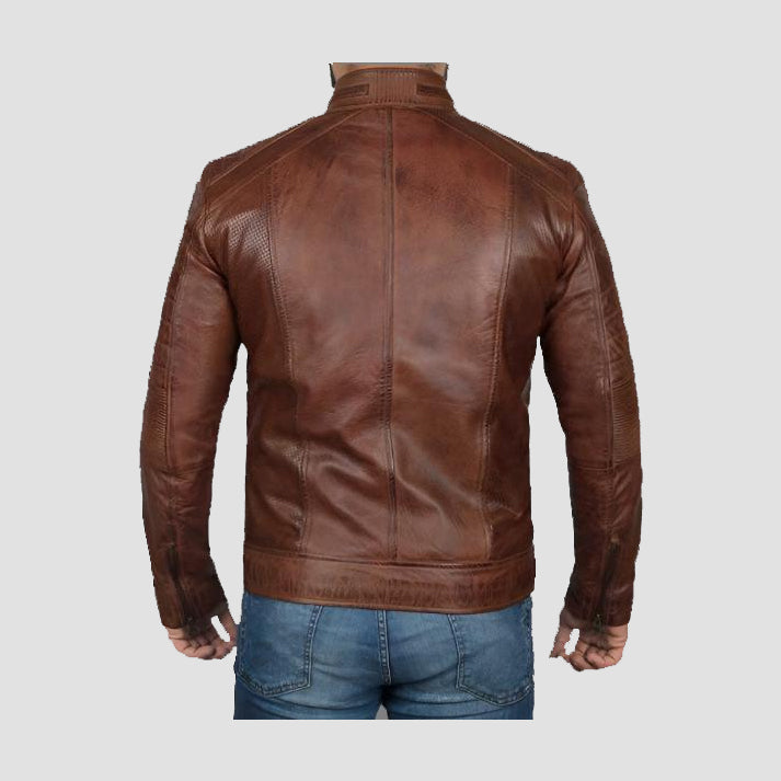Premium Men’s Cognac Brown Distressed Motorcycle Leather Jacket