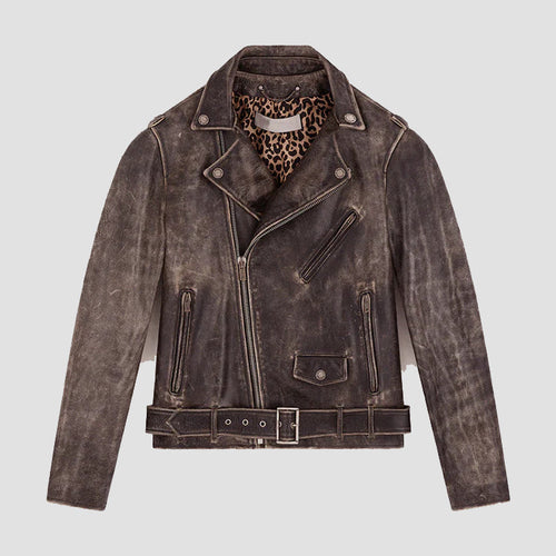 Avanzar Men's Fine Grain Distressed Leather Moto Jacket