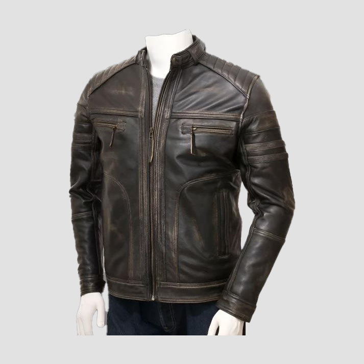 Men's Vintage Distressed Brown Leather Four-Pocket Jacket