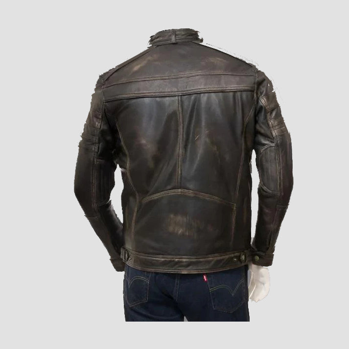 Men's Vintage Distressed Brown Leather Four-Pocket Jacket