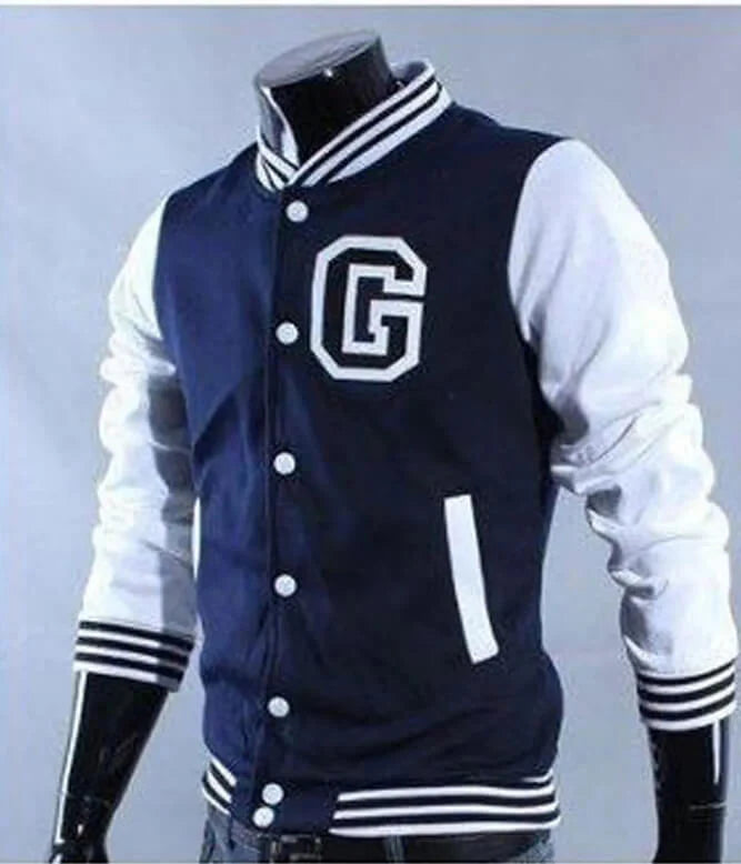 White & Navy G Letterman Jacket – Classic Varsity Style for Men