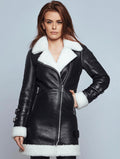 Black B7 Bomber Sheepskin Leather Coat for Women