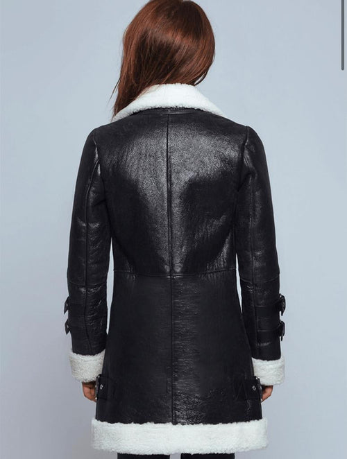 Black B7 Bomber Sheepskin Leather Coat for Women