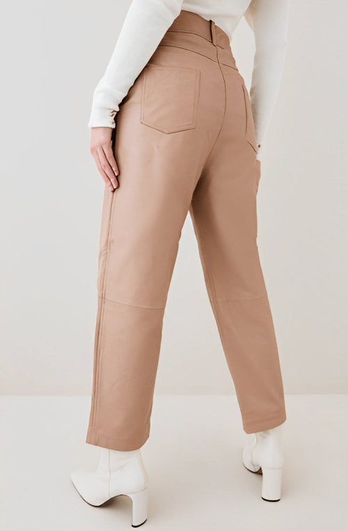Beige Leather Pants for Women