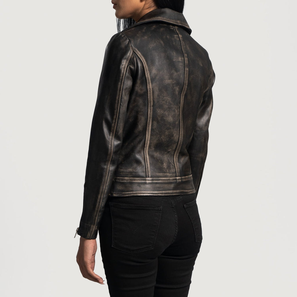 Women's Black Distressed Biker Leather Jacket – Edgy & Stylish