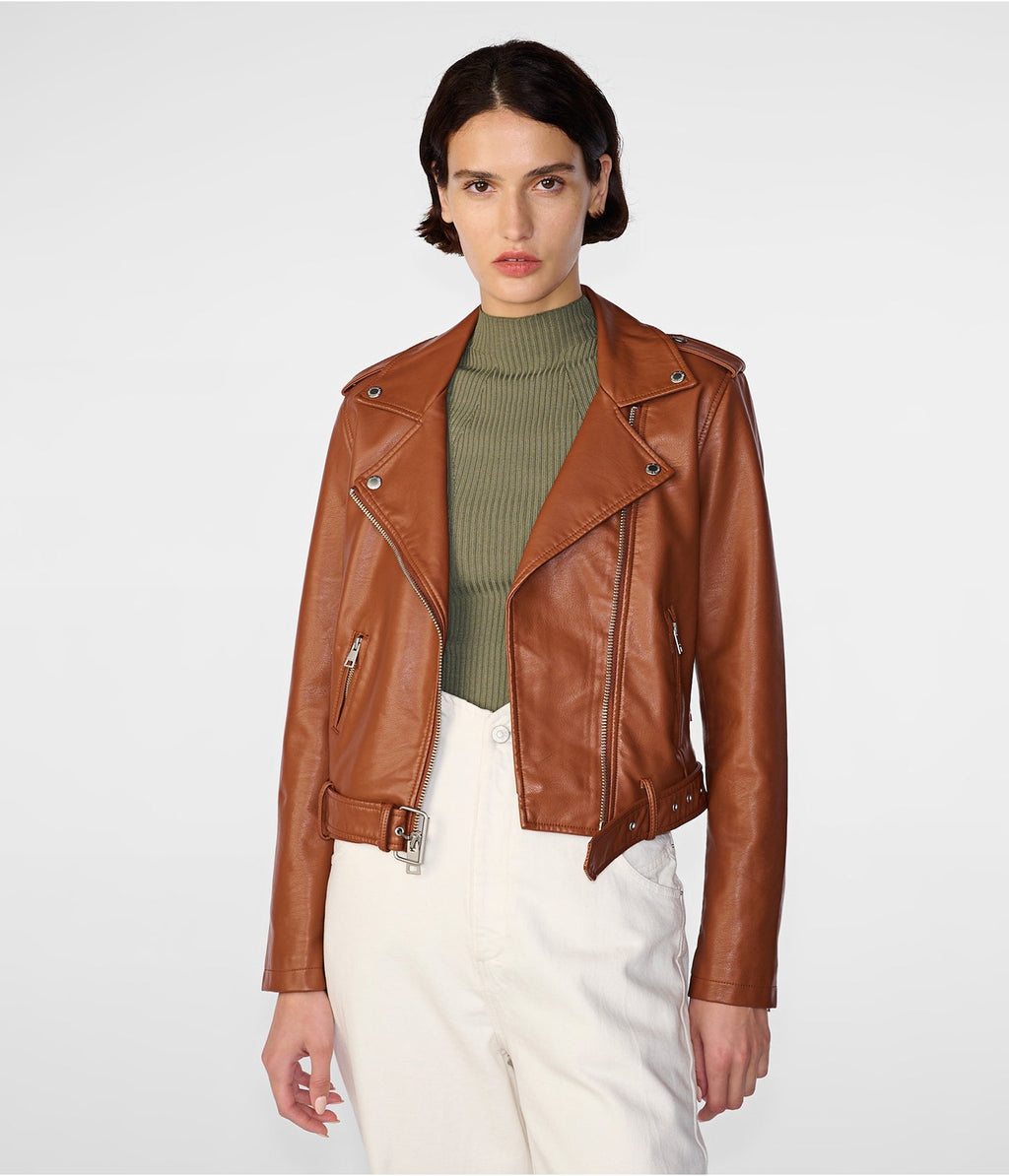 Classic Brown Women's Leather Biker Jacket