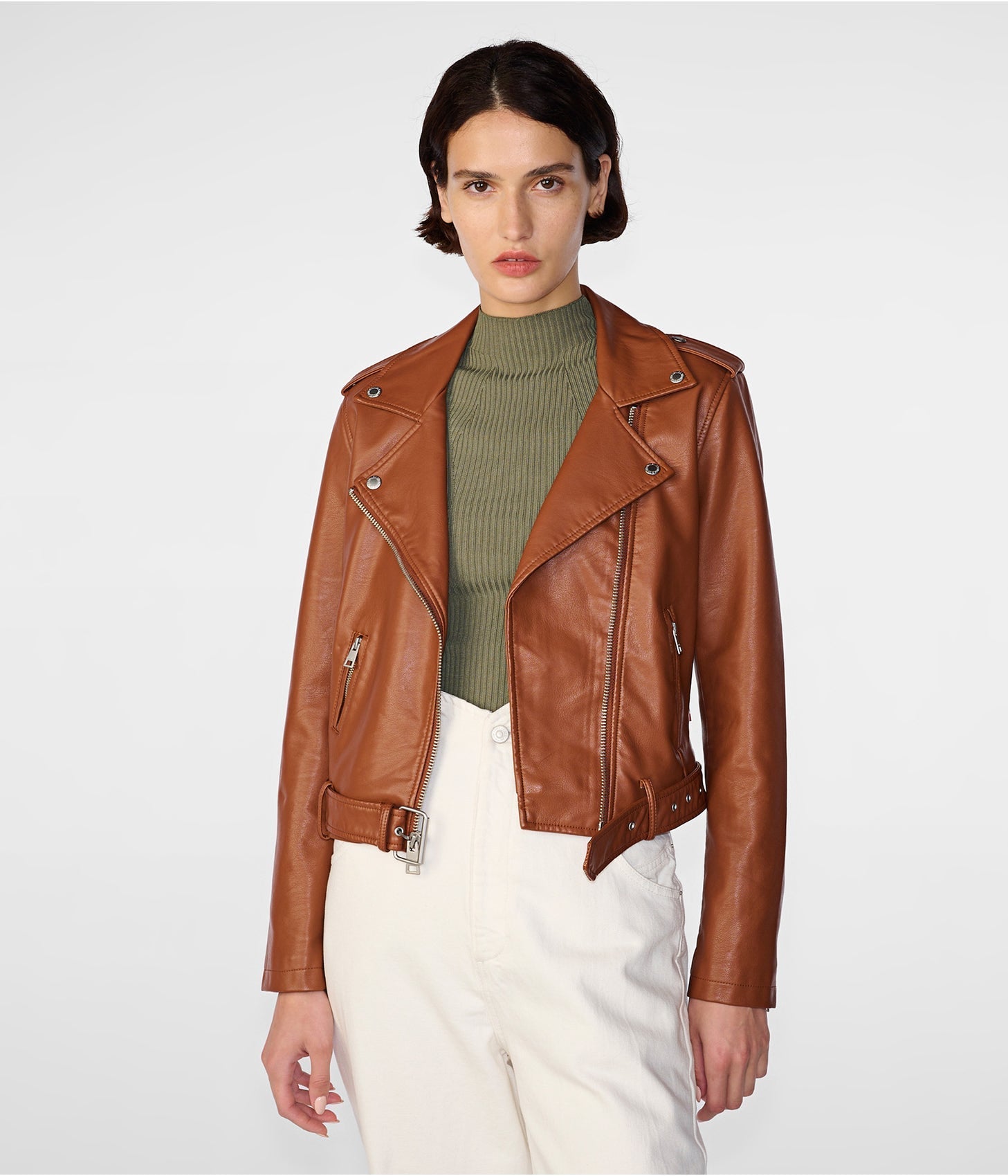 Classic Brown Women's Leather Biker Jacket