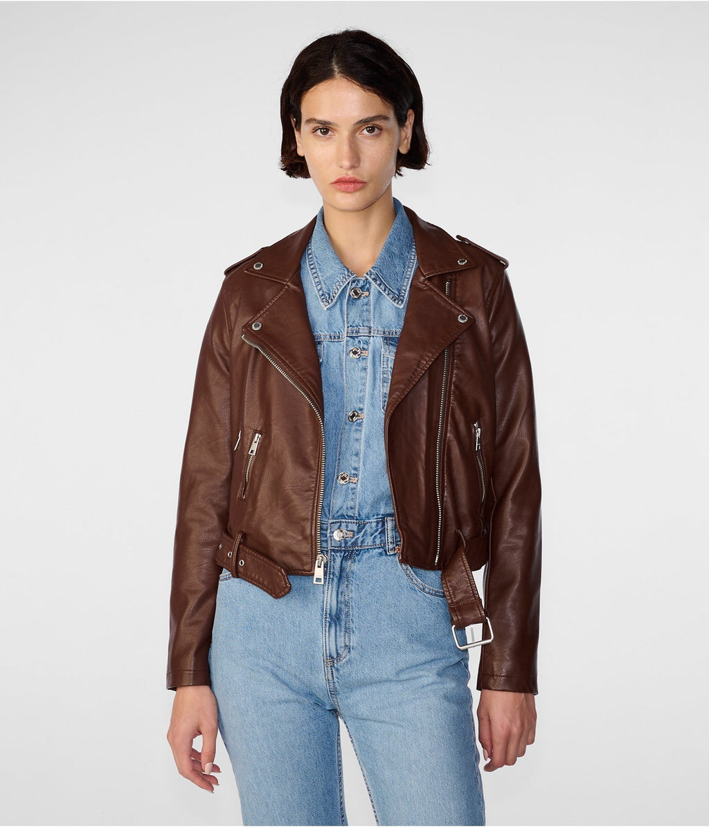 Chocolate Brown Women's Leather Biker Jacket