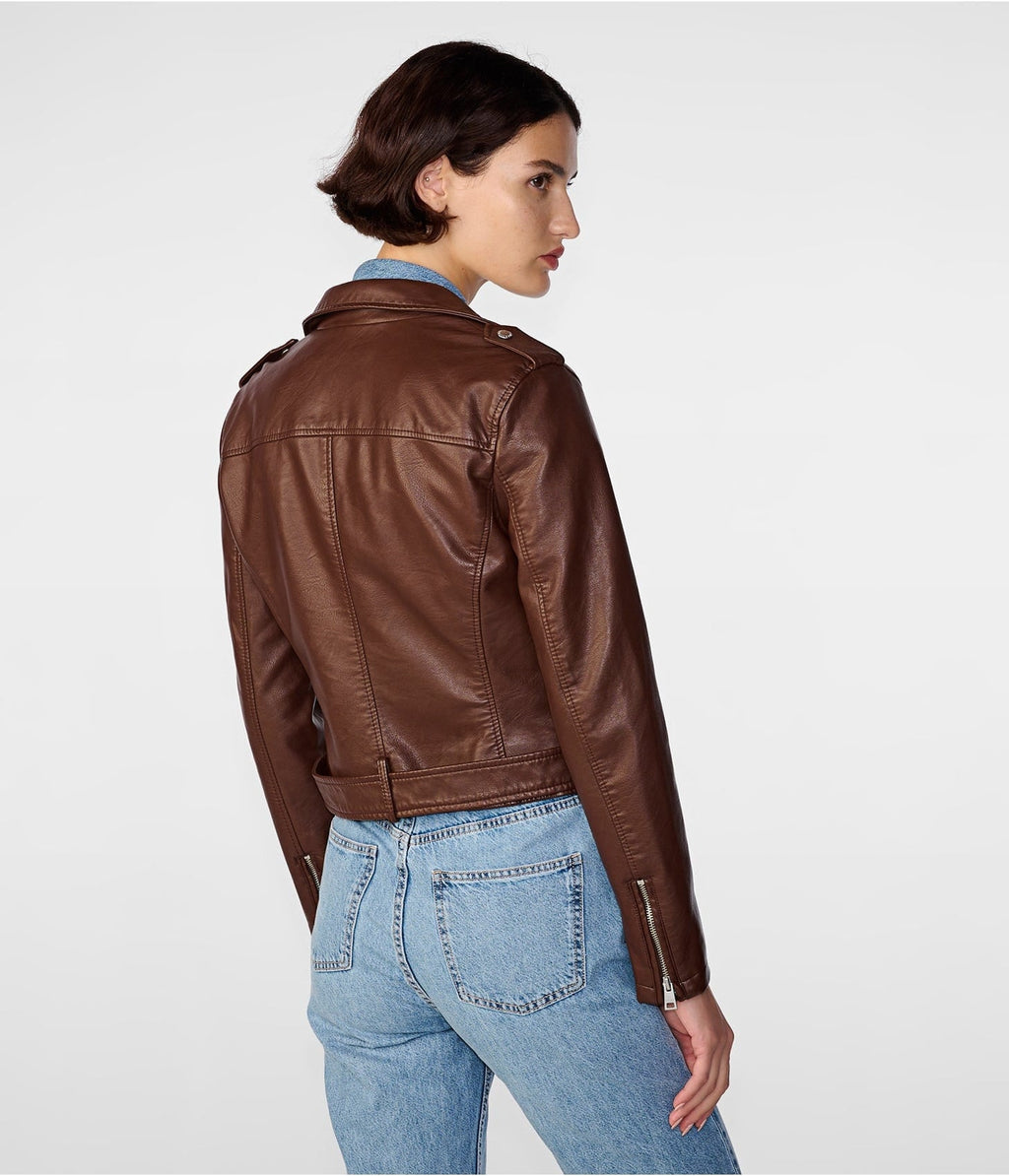 Chocolate Brown Women's Leather Biker Jacket