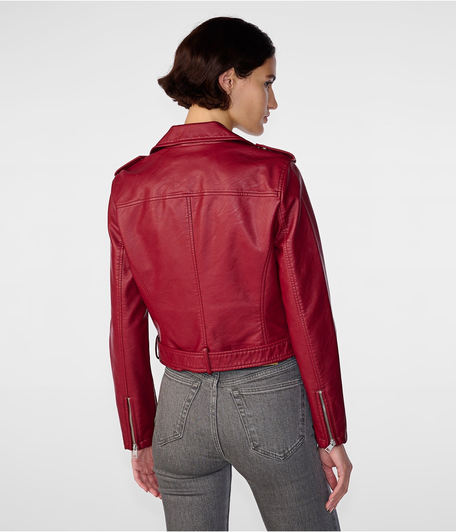 Wine Red Women's Leather Biker Jacket