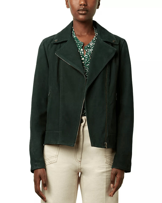 Royal Green Suede Biker Jacket for Women