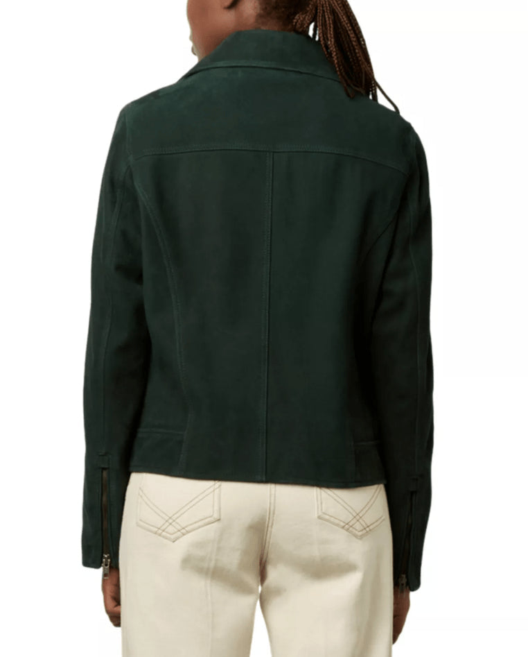 Royal Green Suede Biker Jacket for Women