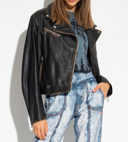 Women’s Black Vintage Leather Biker Jacket
