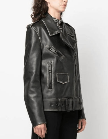 Women’s Black Distressed Vintage Leather Jacket