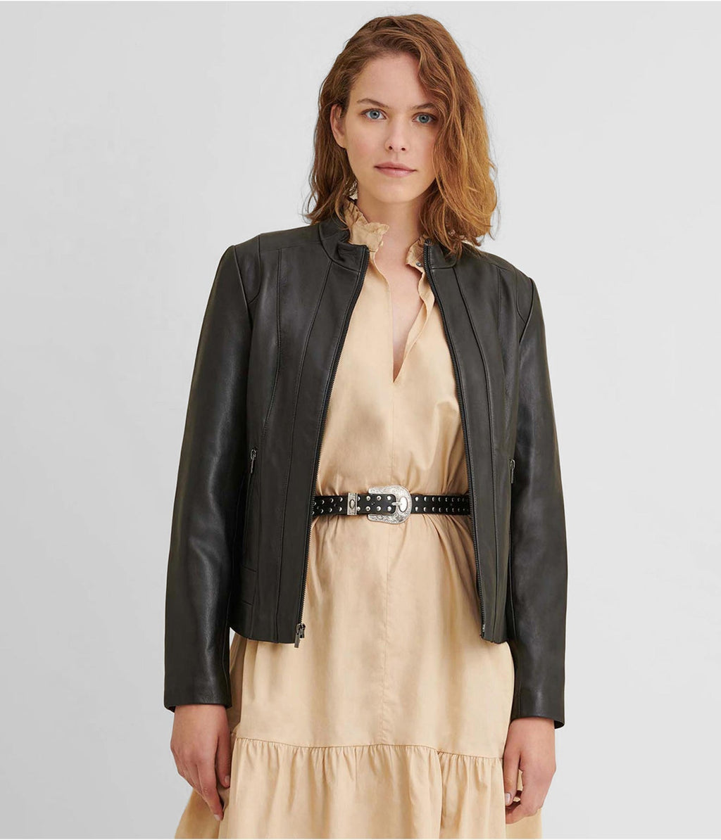 Women's Black Leather Biker Jacket