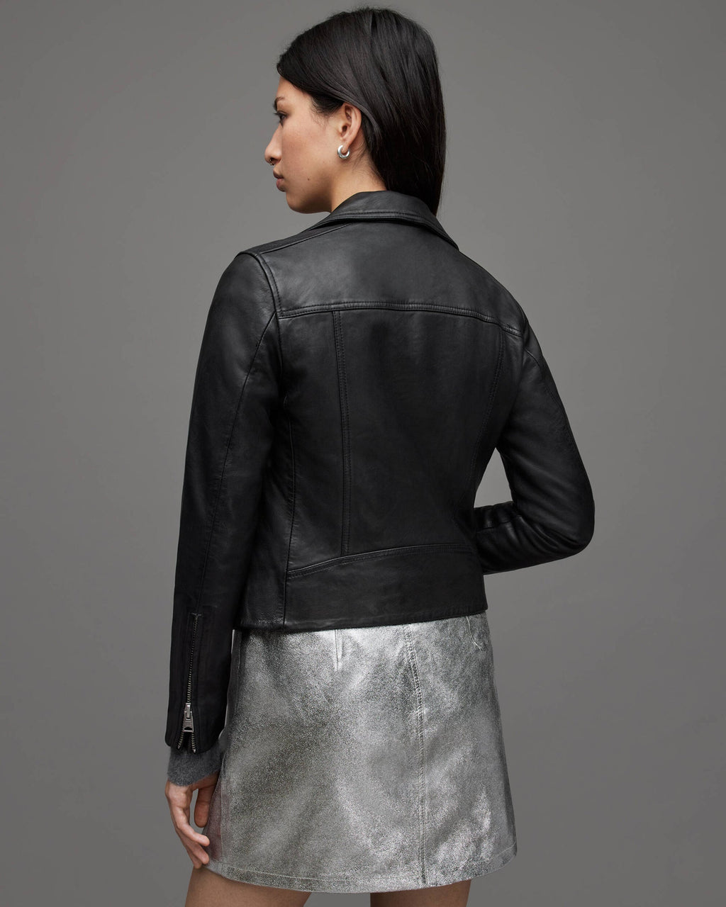Classic Black Women's Leather Biker Jacket with Belt