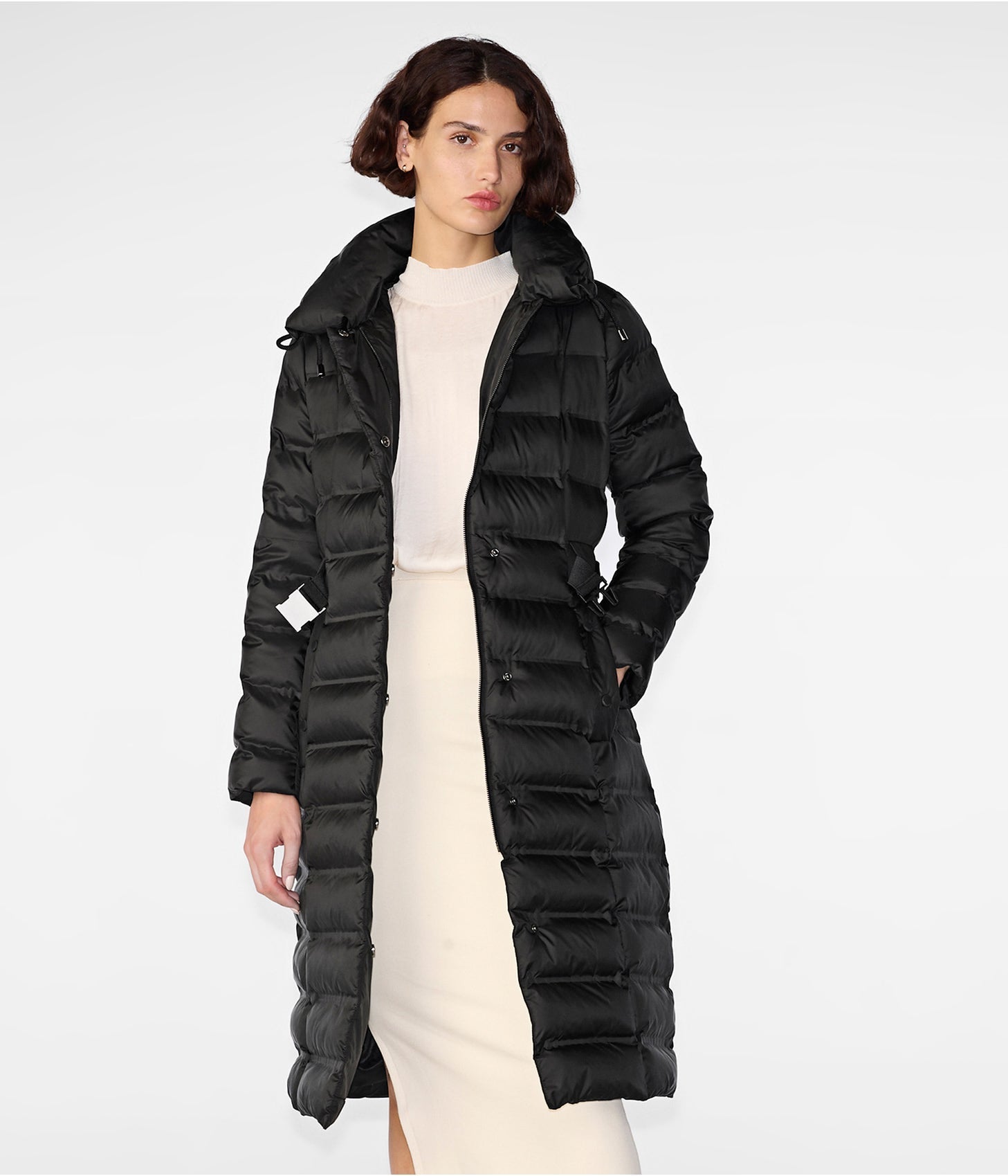 Women's Quilted Black Puffer Trench Coat