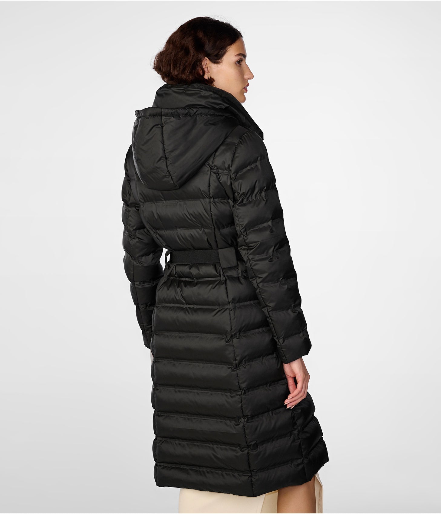 Women's Quilted Black Puffer Trench Coat