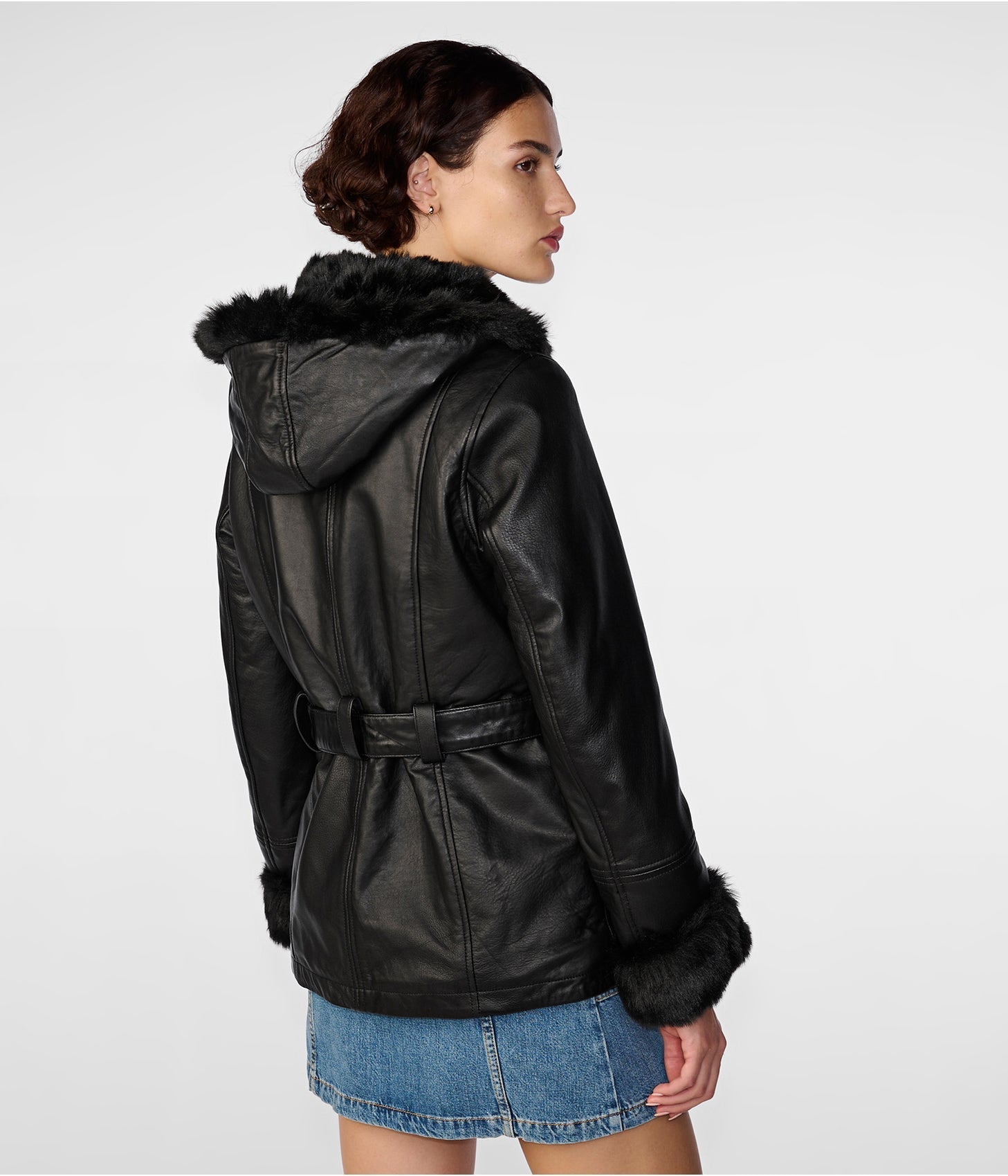 Women's Black Shearling Leather Bomber Jacket