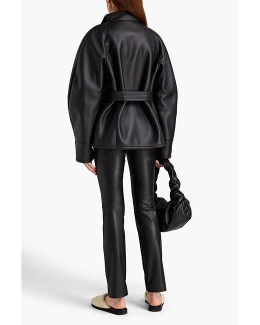 Women's Black Shearling Leather Jacket with Belted Waist