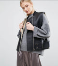 Black Shearling Leather Vest for Women