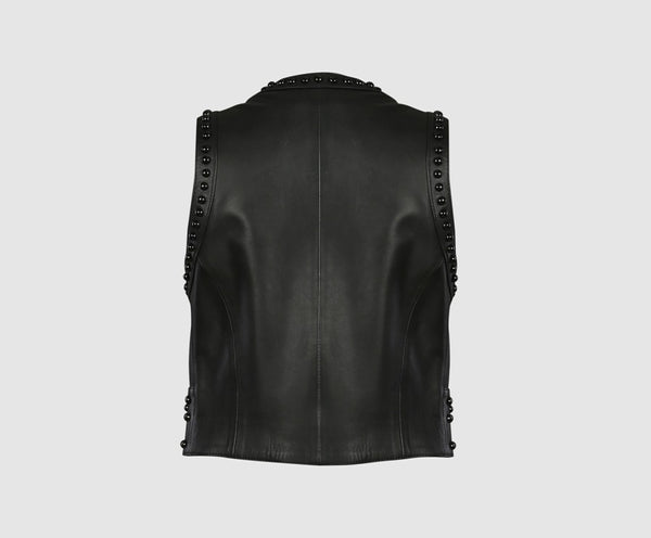 Black Studded Leather Vest for Women