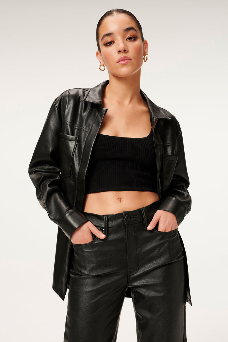 Noir Trucker Leather Shirt – Women's Black Leather Shirt Jacket